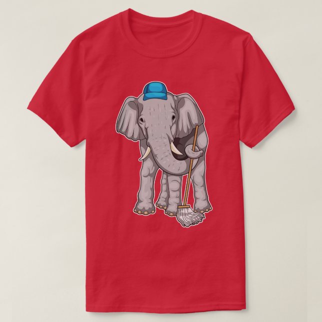 Elephant Cleaner Mop T-Shirt (Design Front)