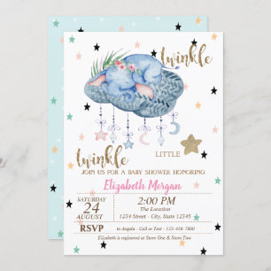 Elephant Cloud,Twinkle Little Star Baby Shower Invitation