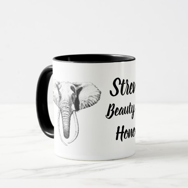 Elephant coffee mug, motivational mug (Front Left)