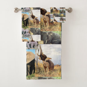 Elephant Color Photo  Bath Towel Set