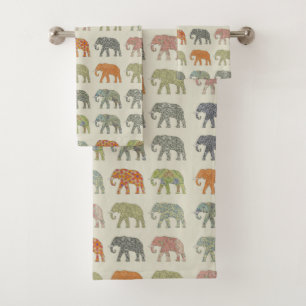 Elephant Colourful Animal Pattern Bath Towel Set
