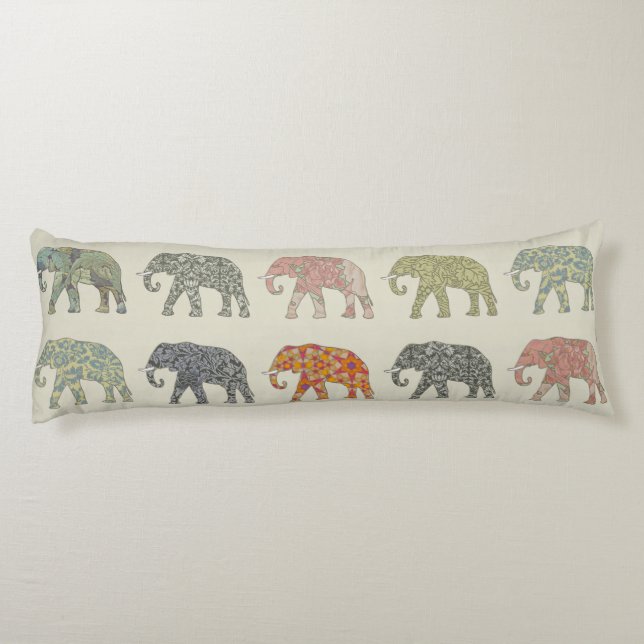 Elephant Colourful Animal Pattern Contemporary Body Cushion (Back)
