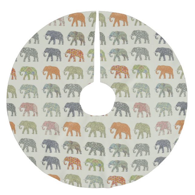 Elephant Colourful Animal Pattern Contemporary Brushed Polyester Tree Skirt (Front)