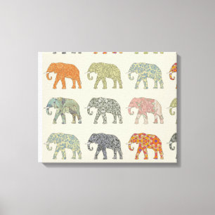 Elephant Colourful Animal Pattern Contemporary Canvas Print