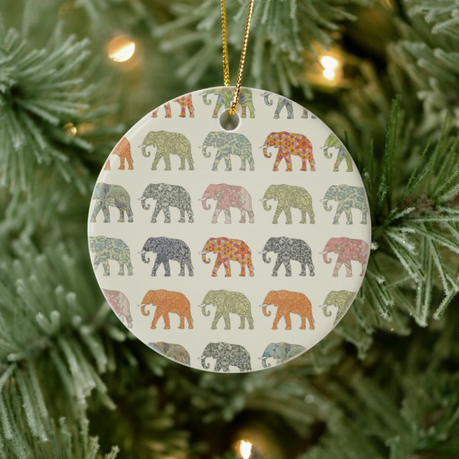 Elephant Colourful Animal Pattern Contemporary Ceramic Tree Decoration (Tree)