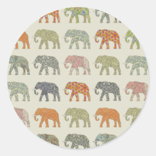 Elephant Colourful Animal Pattern Contemporary Classic Round Sticker