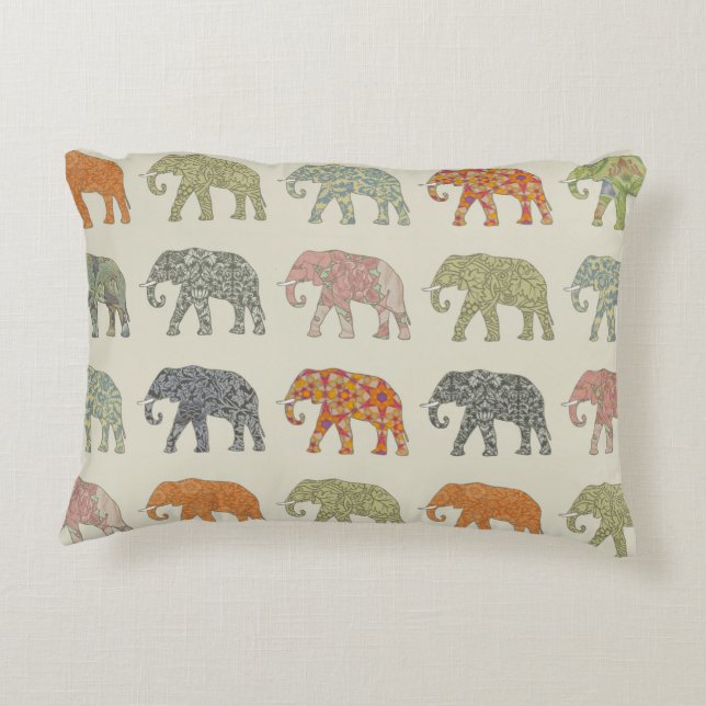 Elephant Colourful Animal Pattern Contemporary Decorative Cushion (Back)