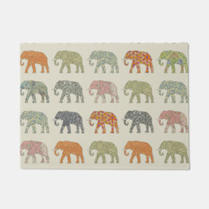 Elephant Colourful Animal Pattern Contemporary Doormat