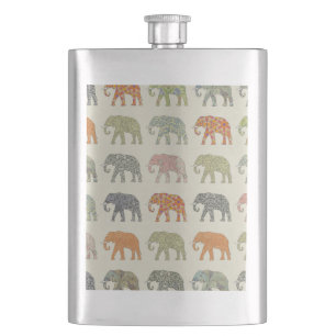 Elephant Colourful Animal Pattern Contemporary Hip Flask