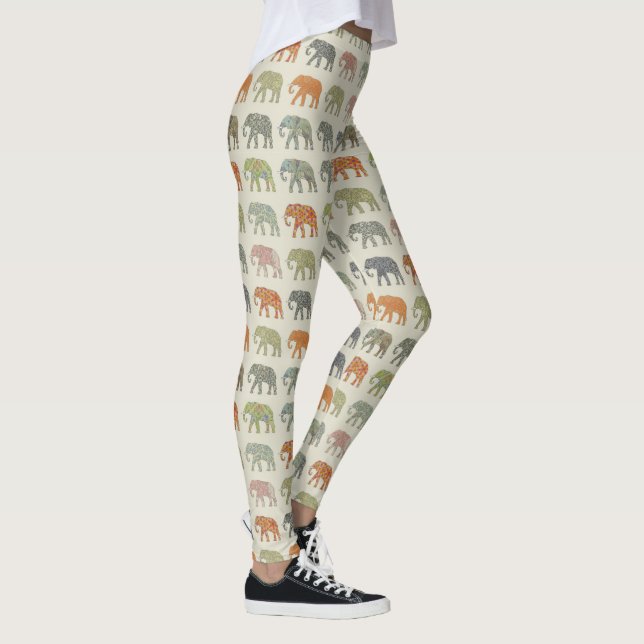 Elephant Colourful Animal Pattern Contemporary Leggings (Right)