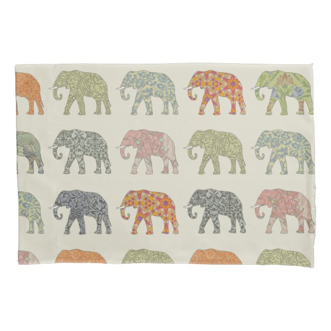 Elephant Colourful Animal Pattern Contemporary Pillowcase (Front)
