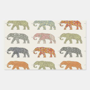 Elephant Colourful Animal Pattern Contemporary Rectangular Sticker