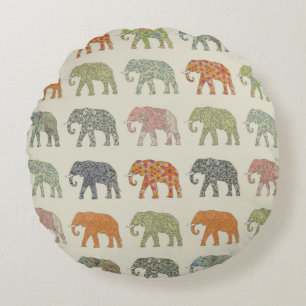 Elephant Colourful Animal Pattern Contemporary Round Cushion