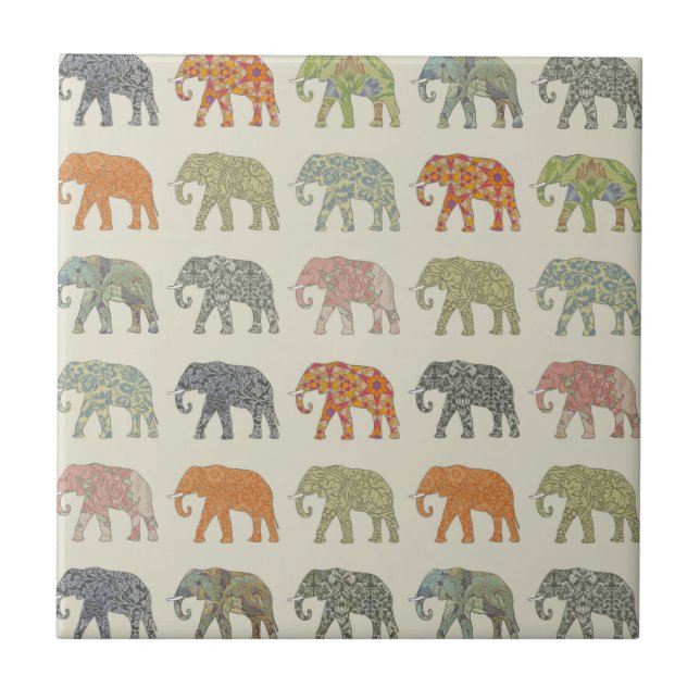 Elephant Colourful Animal Pattern Contemporary Tile (Front)