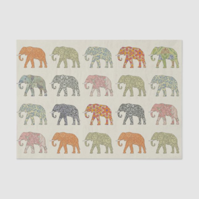 Elephant Colourful Animal Pattern Contemporary Tissue Paper (Front)