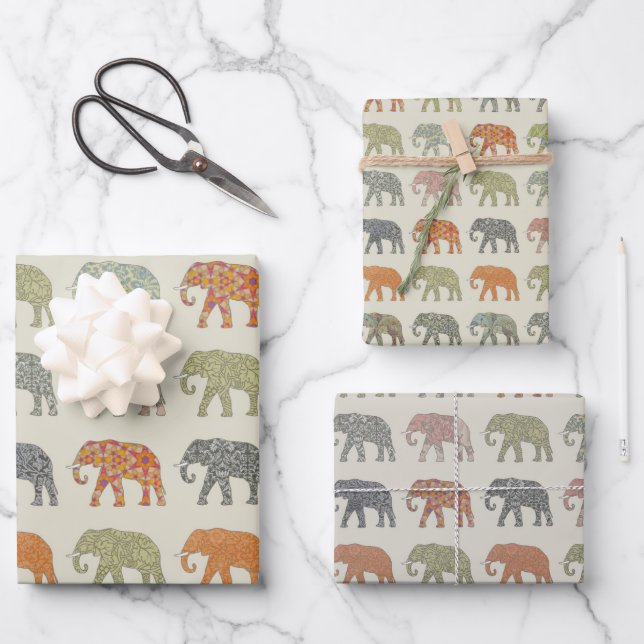 Elephant Colourful Animal Pattern Contemporary Wrapping Paper Sheet (Front)