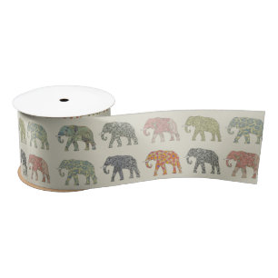 Elephant Colourful Animal Pattern Satin Ribbon