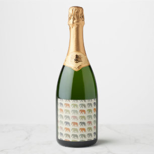 Elephant Colourful Animal Pattern Sparkling Wine Label