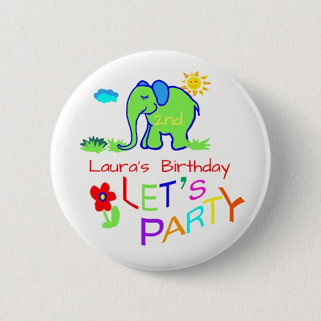 Elephant Colourful Cute Name & Age Birthday 6 Cm Round Badge (Front)