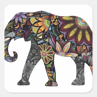 Elephant Colourful Square Sticker