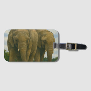 Elephant Companions in Savannah Light Luggage Tag