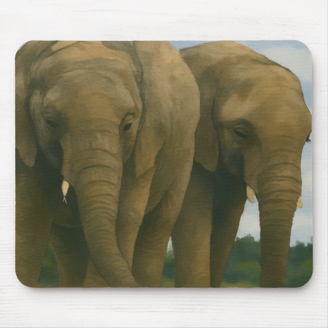 Elephant Companions in Savannah Light Mouse Mat (Front)