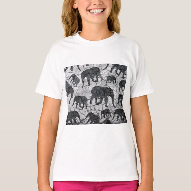 Elephant Concrete Pattern Design T-Shirt (Front)