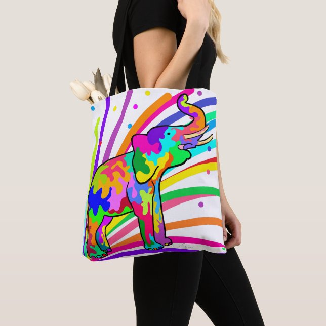 Elephant Confetti Colorful Art Safari Party Tote Bag (Close Up)