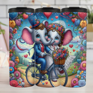 Elephant Couple Bicycle Wedding Thermal Tumbler