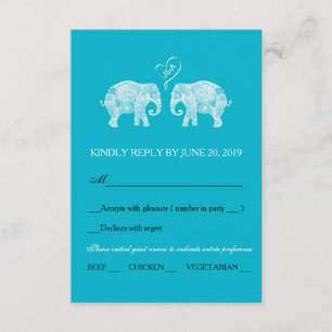 Elephant Couple Heart Custom Colour Wedding RSVP