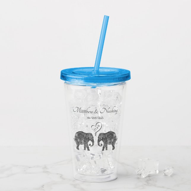 Elephant Couple Tons of Love Custom Wedding  Acrylic Tumbler (Back Ice)