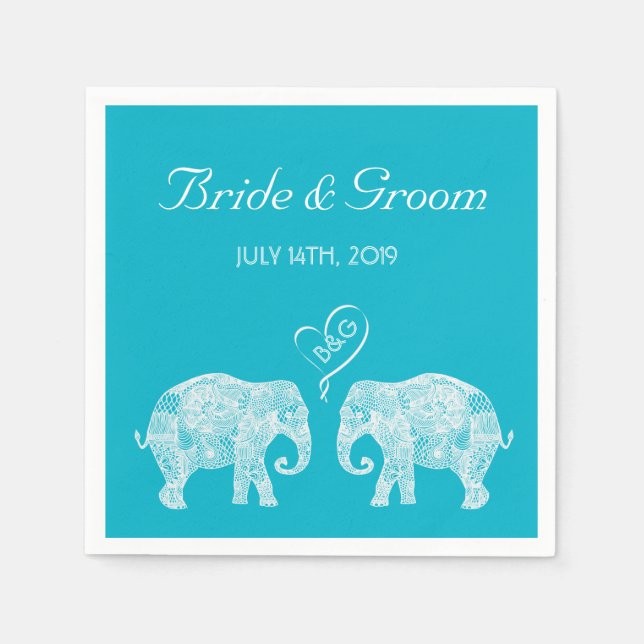 Elephant Couple Tons of Love Custom Wedding Napkin (Front)