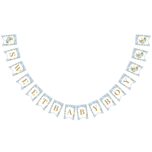 Elephant Crescent Moon Blue Floral Boy Baby Shower Bunting (All)