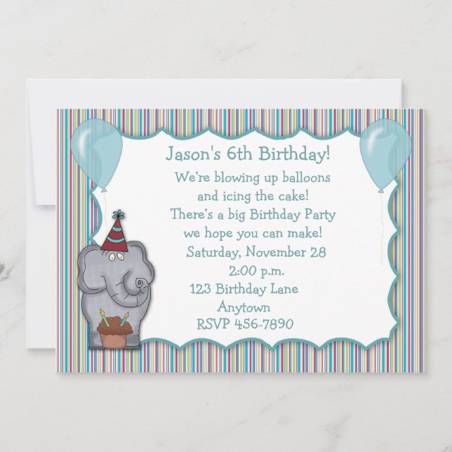 Elephant Cupcake Birthday Invitation (Front)