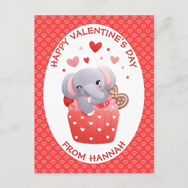 Elephant cupcake Kids Valentine Postcard (Front)