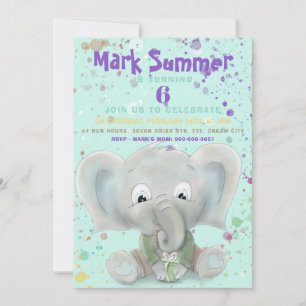 Elephant cute baby boy birthday invitation