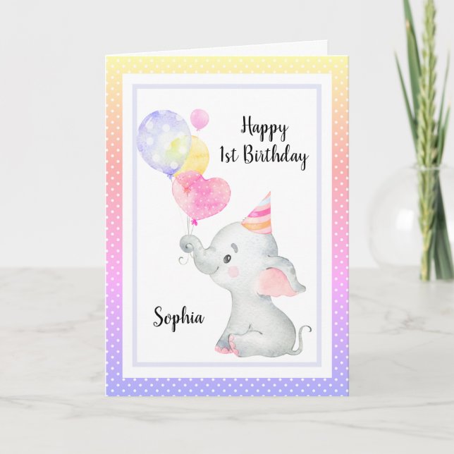Elephant Cute Birthday Girl Custom Personalised Card (Front)