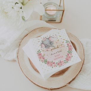 Elephant Cute Floral Pink Boho Baby Shower Napkin