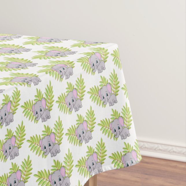 Elephant Cute Gender Neutral Baby Shower Tablecloth (In Situ)