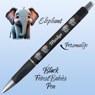Elephant Cute Jungle Safari Woodland Animal Black