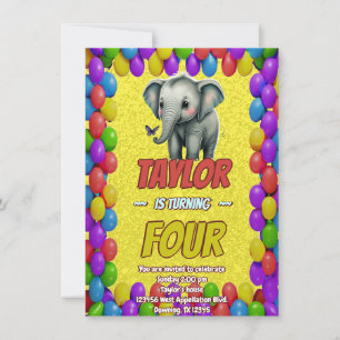 Elephant Cute Personalised Birthday Invite Kids