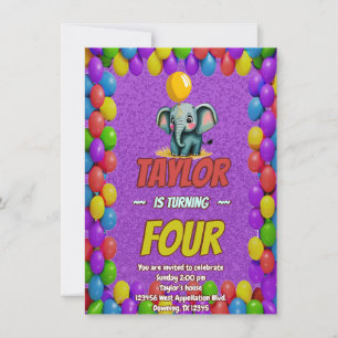 Elephant Cute Personalised Birthday Invite Kids