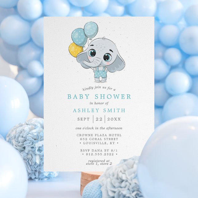 Elephant Cute Watercolor Boy Baby Shower Invitation (Creator Uploaded)