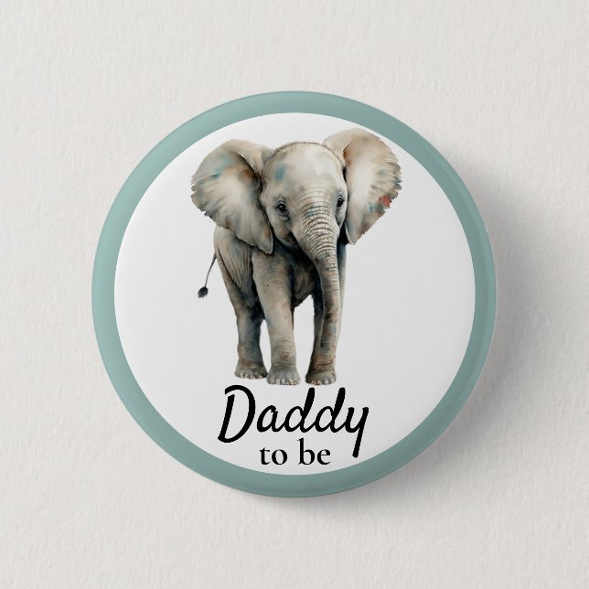 Elephant  Daddy Baby Shower Grey Button (Front)