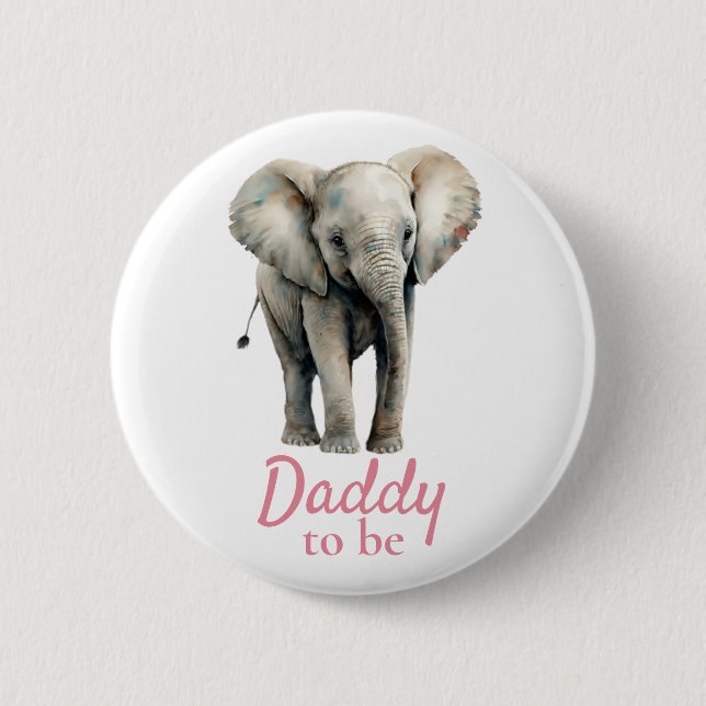 Elephant  Daddy Baby Shower Pink Button (Front)