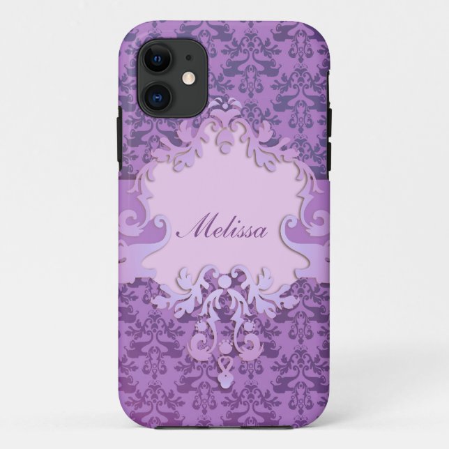 Elephant damask lilac name iphone case (Back)