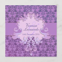 Elephant damask purple square wedding invitation