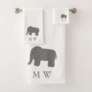 Elephant Design Monogrammed Bath Towel Set