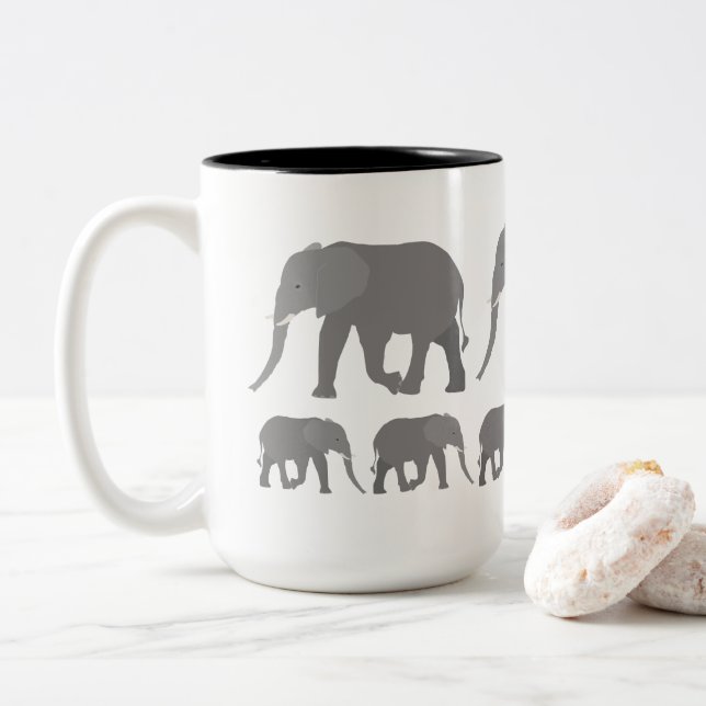 Elephant Design Two-Tone Coffee Mug (With Donut)
