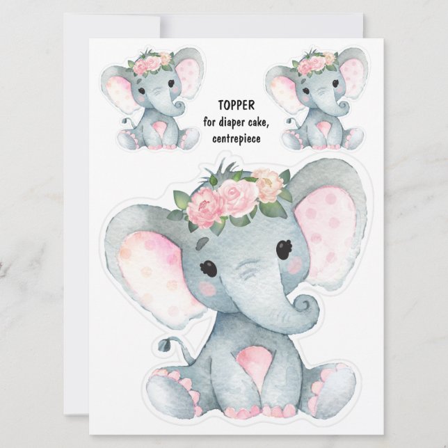 Elephant Diaper Cake Topper, Centrepiece decor Invitation (Front)